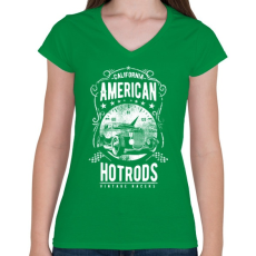 PRINTFASHION Amerikai Hotrod  - Női V-nyakú póló - Zöld