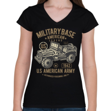 PRINTFASHION Amerikai katonai jeep - Női V-nyakú póló - Fekete női póló