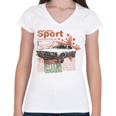 PRINTFASHION Amerikai retro sportautó - Női V-nyakú póló - Fehér