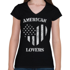 PRINTFASHION Amerikai szerető - Női V-nyakú póló - Fekete