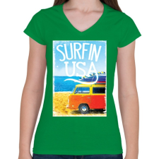 PRINTFASHION Amerikai szörfös - Női V-nyakú póló - Zöld női póló