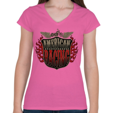 PRINTFASHION Amerikai verseny - Női V-nyakú póló - Rózsaszín