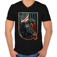 PRINTFASHION Amerikai veterán katona - Férfi V-nyakú póló - Fekete férfi póló