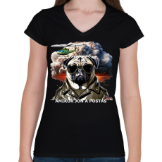 PRINTFASHION amikor jön a postás - mopsz - Női V-nyakú póló - Fekete
