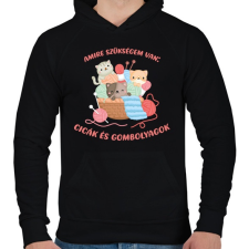 PRINTFASHION Amire szükségem van: Cicák és gombolyagok - Férfi kapucnis pulóver - Fekete férfi pulóver, kardigán