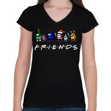 PRINTFASHION Among us - Friends - Női V-nyakú póló - Fekete