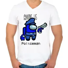 PRINTFASHION Among us Policeman  - Férfi V-nyakú póló - Fehér férfi póló