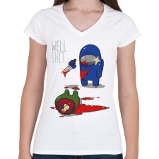 PRINTFASHION Among us - well shit - Női V-nyakú póló - Fehér női póló