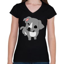 PRINTFASHION Amstaff/pitbull kutyus (szürke) - Női V-nyakú póló - Fekete női póló
