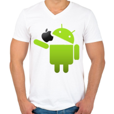 PRINTFASHION Android megeszi az almát - Férfi V-nyakú póló - Fehér férfi póló