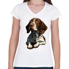 PRINTFASHION Angol vizsla pointer - Női V-nyakú póló - Fehér