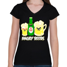 PRINTFASHION Angry Beers - Női V-nyakú póló - Fekete női póló