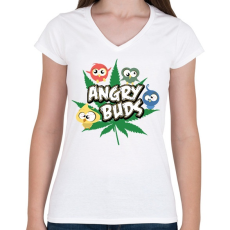 PRINTFASHION Angry Buds - Női V-nyakú póló - Fehér
