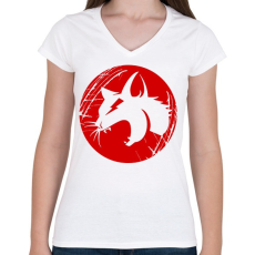 PRINTFASHION Angry cat - Női V-nyakú póló - Fehér