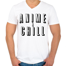 PRINTFASHION Anime & Chill - Férfi V-nyakú póló - Fehér férfi póló