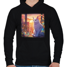 PRINTFASHION anime cica - Férfi kapucnis pulóver - Fekete