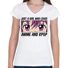 PRINTFASHION Anime és kpop - Női V-nyakú póló - Fehér