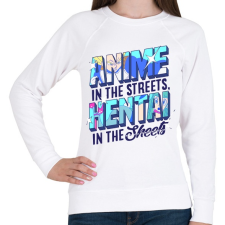 PRINTFASHION Anime in the streets - Női pulóver - Fehér női pulóver, kardigán