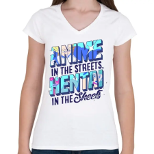 PRINTFASHION Anime in the streets - Női V-nyakú póló - Fehér női póló