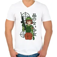 PRINTFASHION Anime katona - Férfi V-nyakú póló - Fehér férfi póló