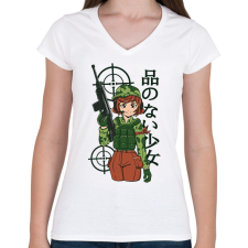 PRINTFASHION Anime katona - Női V-nyakú póló - Fehér női póló