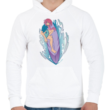 PRINTFASHION Anime lány szörföl - Férfi kapucnis pulóver - Fehér férfi pulóver, kardigán