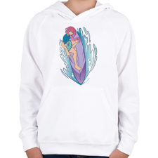 PRINTFASHION Anime lány szörföl  - Gyerek kapucnis pulóver - Fehér gyerek pulóver, kardigán