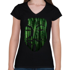 PRINTFASHION Anonymous bináris kód - Női V-nyakú póló - Fekete