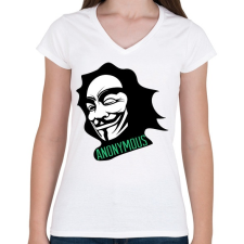 PRINTFASHION Anonymous - Női V-nyakú póló - Fehér női póló