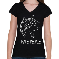 PRINTFASHION Antiszociális unikornis - Női V-nyakú póló - Fekete női póló