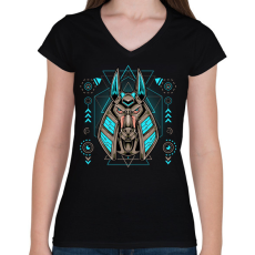 PRINTFASHION anubis - Női V-nyakú póló - Fekete