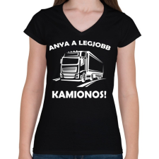 PRINTFASHION Anya a legjobb kamionos  - Női V-nyakú póló - Fekete női póló