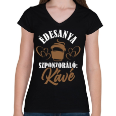 PRINTFASHION Anya és a kávé - Női V-nyakú póló - Fekete