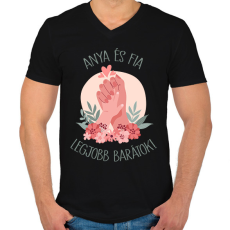 PRINTFASHION Anya és fia legjobb barátok - Férfi V-nyakú póló - Fekete