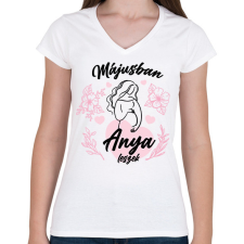 PRINTFASHION Anya leszek - Hónappal (fekete) - Női V-nyakú póló - Fehér női póló