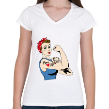 PRINTFASHION Anya - Női V-nyakú póló - Fehér női póló