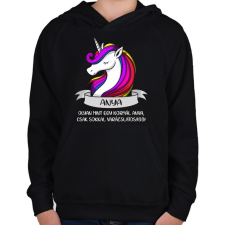 PRINTFASHION Anya unikornis - Gyerek kapucnis pulóver - Fekete gyerek pulóver, kardigán
