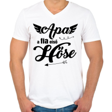 PRINTFASHION Apa, a fia elso hose 2 - Férfi V-nyakú póló - Fehér