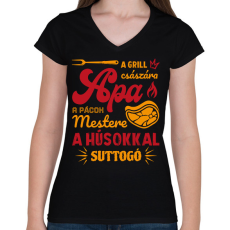 PRINTFASHION Apa a grill császár - Női V-nyakú póló - Fekete