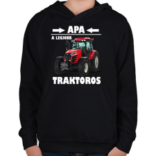PRINTFASHION Apa a legjobb traktoros - Gyerek kapucnis pulóver - Fekete gyerek pulóver, kardigán