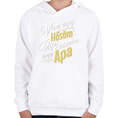 PRINTFASHION Apa az én hősöm - Gyerek kapucnis pulóver - Fehér