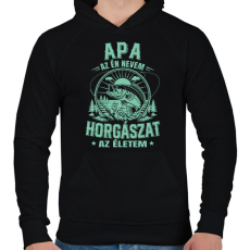PRINTFASHION apa az én nevem horgászat az életem - Férfi kapucnis pulóver - Fekete