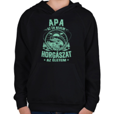 PRINTFASHION apa az én nevem horgászat az életem - Gyerek kapucnis pulóver - Fekete gyerek pulóver, kardigán