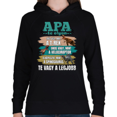 PRINTFASHION Apa dinós - Női kapucnis pulóver - Fekete