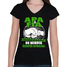 PRINTFASHION Apa és Fia - Női V-nyakú póló - Fekete női póló