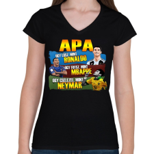 PRINTFASHION Apa mint egy focista - Női V-nyakú póló - Fekete női póló
