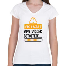 PRINTFASHION Apa viccek betöltése - Női V-nyakú póló - Fehér