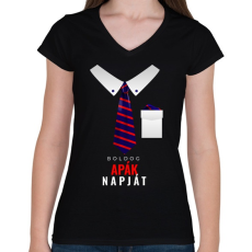 PRINTFASHION Apák napja Elegance - Női V-nyakú póló - Fekete