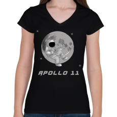 PRINTFASHION apollo11 - Női V-nyakú póló - Fekete