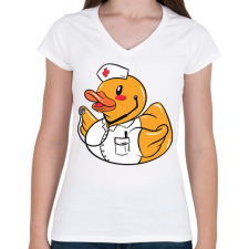 PRINTFASHION Ápoló gumikacsa - Női V-nyakú póló - Fehér női póló